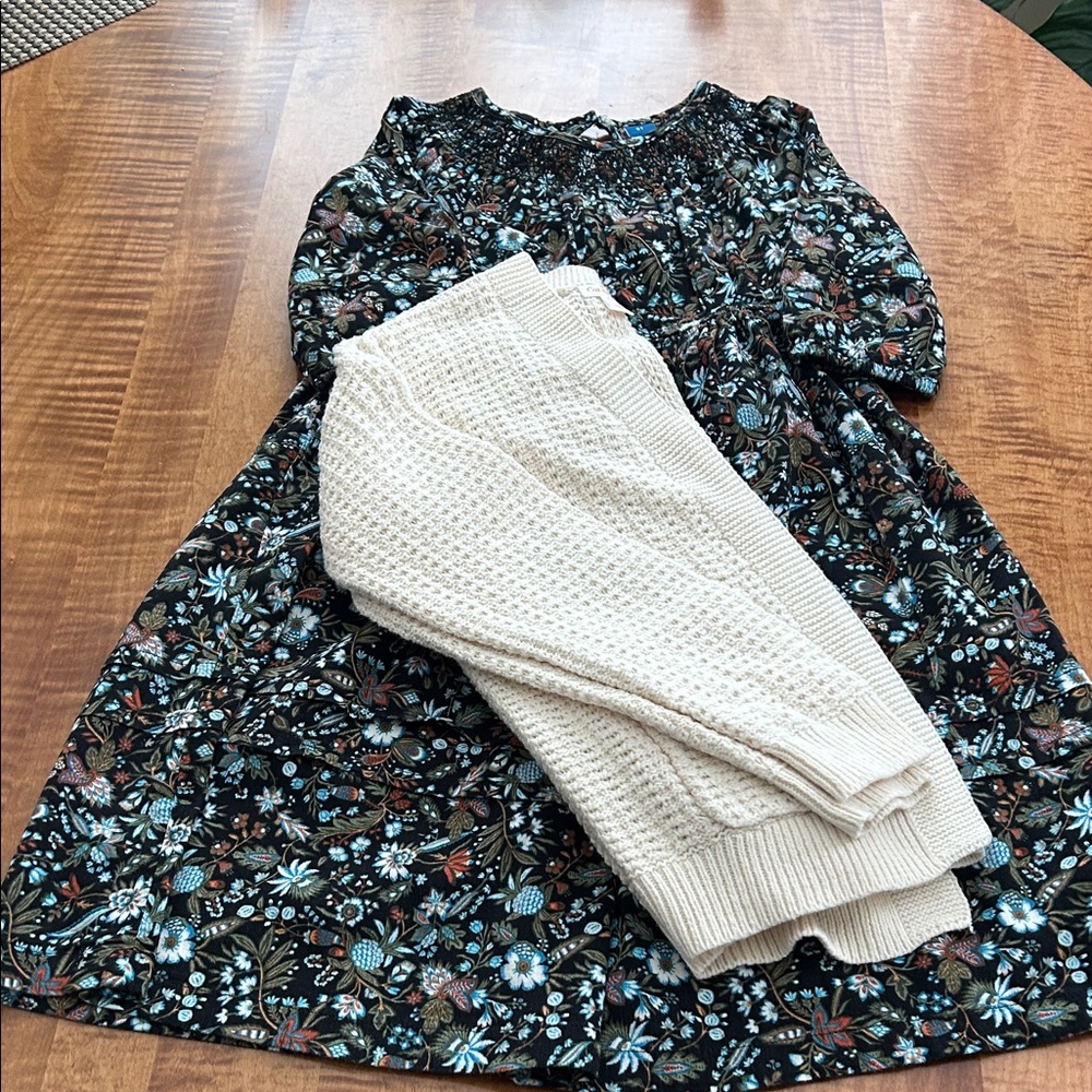 Floral Kids Dress with Cream cardigan